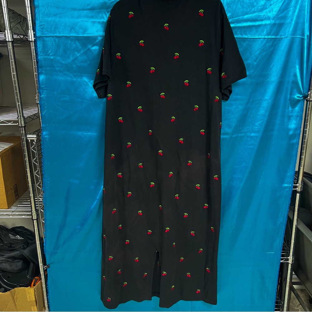 Cherry-Embroidered Black Midi Dress - Picture 6 of 7